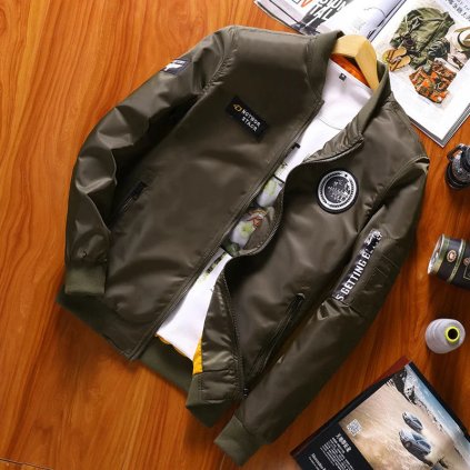 Sportovní pánská bunda pilot s nášivkami (Barva Zelená, Velikost 2XL)