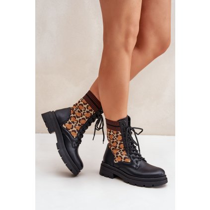 Dámské Botky Workery Se Ponožkou V Leopardím Penthis (Velikost 38, Barva Černá)