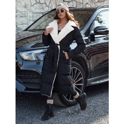 Dámská bunda BALLMODA dlouhá s kožíškem TY4586 (Velikost S, Barva Černá)