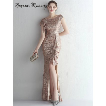 Dlouhé šaty na večer Sequins SQ1001 (Barva Stříbrná, Velikost 2XL)