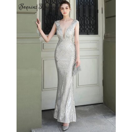 Dlouhé plesové šaty Sequins SQ1132 (Barva Šampaňská, Velikost S)