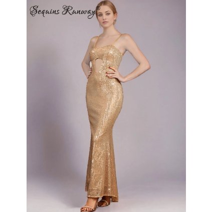 Dlouhé šaty na ples Sequins SQ1015 (Barva Šampaňská, Velikost L)