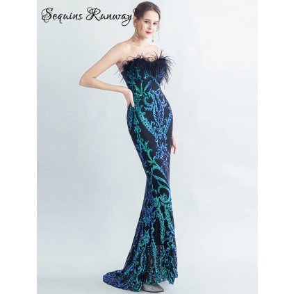 Sexy společenské šaty maxi Sequins SQ1056 (Barva Zelená, Velikost S)