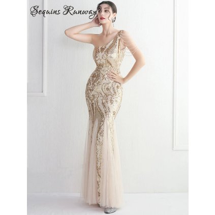 Plesové šaty dlouhé Sequins SQ1210 (Barva Vínová, Velikost L)