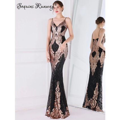 Večerní šaty dlouhé Sequins SQ1220 (Barva Zlatá, Velikost S)