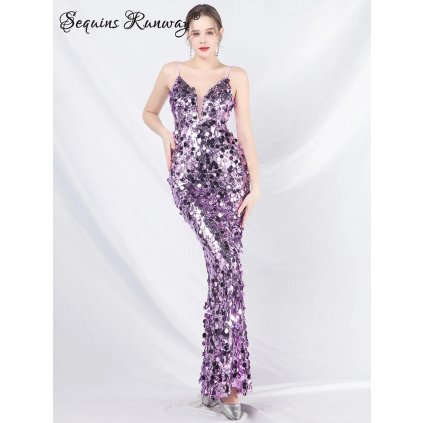 Večerní šaty dlouhé Sequins SQ1221 (Barva Zelená, Velikost 2XL)