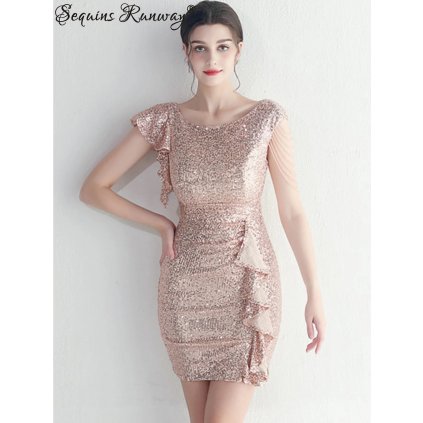 Večerní krátké šaty Sequins SQ993 (Barva Vínová, Velikost M)