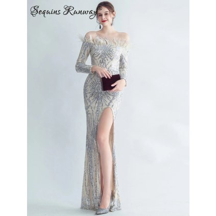 Večerní šaty dlouhé Sequins SQ1223 (Barva Tmavě modrá, Velikost XL)