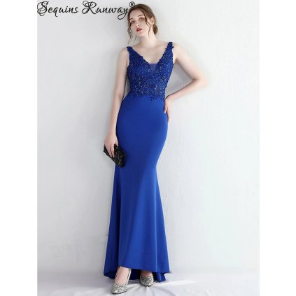 Večerní šaty dlouhé Sequins SQ1231 (Barva Safírová, Velikost S)