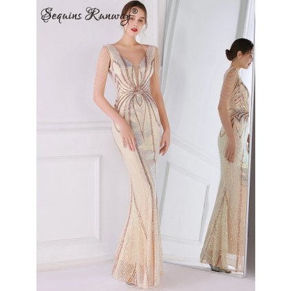 Dlouhé svatební šaty Sequins SQ1160 (Barva Šedá, Velikost 2XL)