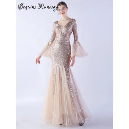 Svatební šaty dlouhé Sequins SQ1256 (Barva Stříbrná, Velikost XL)