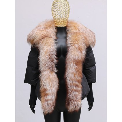 Zimní bunda s peřím a pravým kožíškem lišky - XL