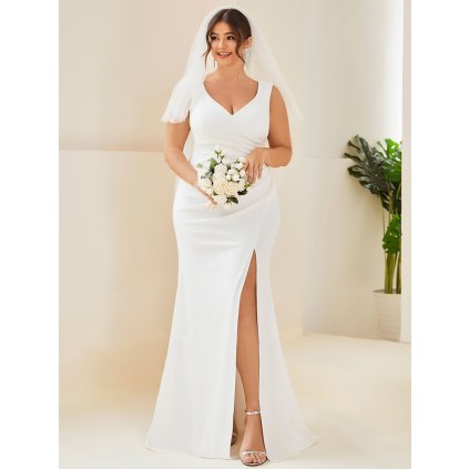 Svatební šaty bez rukávů s výstřihem a rozparkem  - M