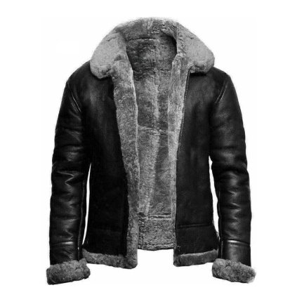 Pánská zimní kožená bunda s plyšem (Barva Černá, Velikost 3XL)