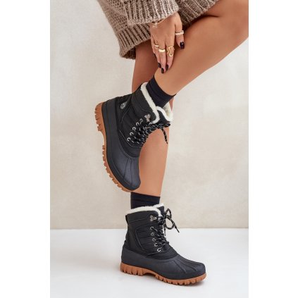 Dámské Sněhové Boty Na Šněrování S Kožíškem Lee Cooper LCJ-24-44-2868 (Velikost 38, Barva Černá)