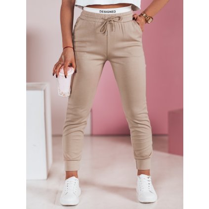 Teplákové Dámské kalhoty slim fit SPORTIVO UY2399 (Velikost S/M, Barva Béžová)