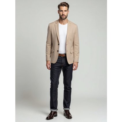 Elegantní pánský kostkovaný sako s vlněnou směsí V1 OM-BLZB-0137 (Velikost S, Barva Béžová)