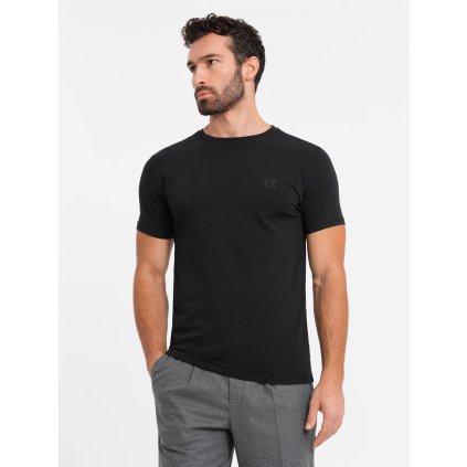 Pánské SLIM FIT tričko s elastanem a potiskem - V1 OM-TSBC-0222 (Velikost S, Barva Černá)