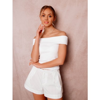 Women's ribbed crop top with open shoulders - ESPIR (Velikost XS, Barva Světle modrá)
