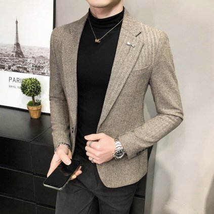 Kvalitní pánské sako luxusní casual a business (Barva Kávová, Velikost XXS)
