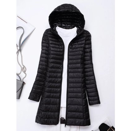 Dámská lehká prošívaná bunda s kapucí - Černá XXL