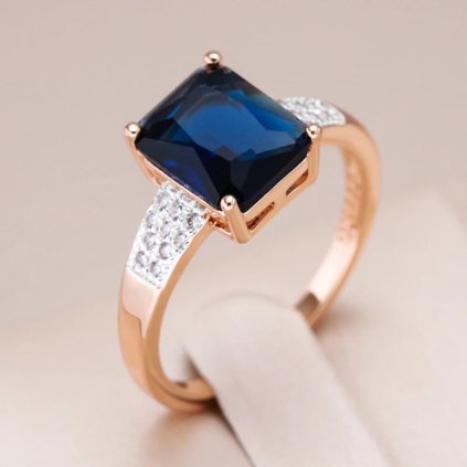 Luxusní prsten s kameny pozlacený 14K zlatem KI878 (Barva (Varianta) Modrá, Velikost prstenu 7 (54,3 mm))
