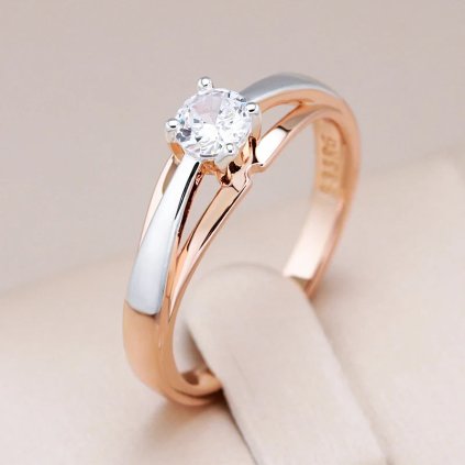 Luxusní prsten s kameny pozlacený 14K zlatem KI881 (Barva (Varianta) WHITE, Velikost prstenu 7 (54,3 mm))