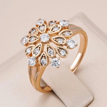 Luxusní prsten s kameny pozlacený 14K zlatem KI888 (Barva (Varianta) WHITE, Velikost prstenu 6 (51,8 mm))