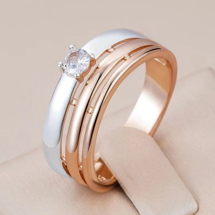 Luxusní prsten s kameny pozlacený 14K zlatem KI895 (Barva (Varianta) WHITE, Velikost prstenu 9 (59,6 mm))