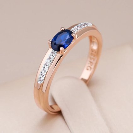 Luxusní prsten s kameny pozlacený 14K zlatem KI897 (Barva (Varianta) Z1080-Blue, Velikost prstenu 7 (54,3 mm))