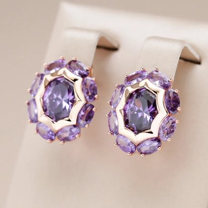 Luxusní náušnice s kameny pozlacené 14K zlatem KI185 (Barva (Varianta) H1253-Purple)