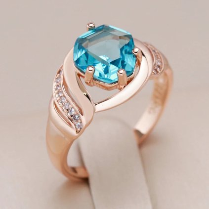 Luxusní prsten s kameny pozlacený 14K zlatem KI905 (Barva (Varianta) Z1185-Blue, Velikost prstenu 7 (54,3 mm))