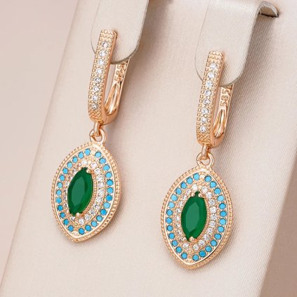 Luxusní náušnice s kameny pozlacené 14K zlatem KI187 (Barva (Varianta) green)