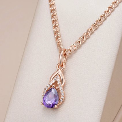 Luxusní náhrdelník s kameny pozlacený 14K zlatem KI771 (Barva (Varianta) H2075Purple)