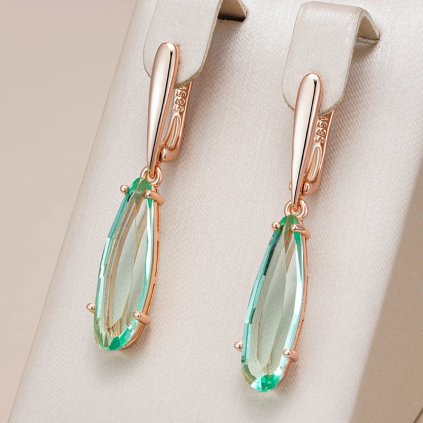 Luxusní náušnice s kameny pozlacené 14K zlatem KI200 (Barva (Varianta) H1880-Green)
