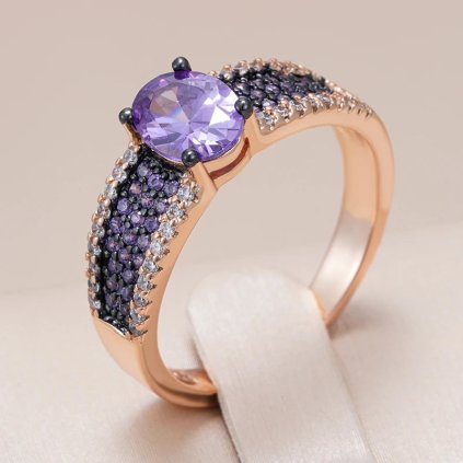 Luxusní prsten s kameny pozlacený 14K zlatem KI912 (Barva (Varianta) Z1227-Purple, Velikost prstenu 8 (57,1 mm))