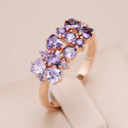 Luxusní prsten s kameny pozlacený 14K zlatem KI914 (Barva (Varianta) Purple, Velikost prstenu 7 (54,3 mm))