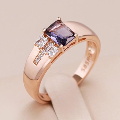 Luxusní prsten s kameny pozlacený 14K zlatem KI917 (Barva (Varianta) Purple, Velikost prstenu 9 (59,6 mm))