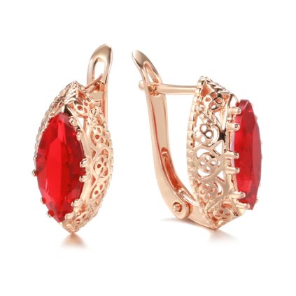 Luxusní náušnice s kameny pozlacené 14K zlatem KI216 (Barva (Varianta) Red)