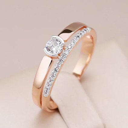 Luxusní prsten s kameny pozlacený 14K zlatem KI920 (Barva (Varianta) WHITE, Velikost prstenu 10 (62,5 mm))