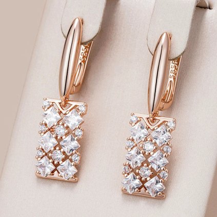 Luxusní náušnice s kameny pozlacené 14K zlatem KI217 (Barva (Varianta) ROSE GOLD)
