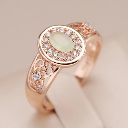 Luxusní prsten s kameny pozlacený 14K zlatem KI928 (Barva (Varianta) Green, Velikost prstenu 7 (54,3 mm))