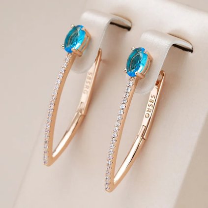 Luxusní náušnice s kameny pozlacené 14K zlatem KI221 (Barva (Varianta) Blue)