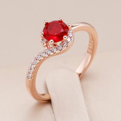 Luxusní prsten s kameny pozlacený 14K zlatem KI932 (Barva (Varianta) Red, Velikost prstenu 8 (57,1 mm))