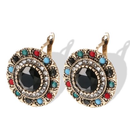 Luxusní náušnice s kameny pozlacené 14K zlatem KI257 (Barva (Varianta) Antique Gold Plated)