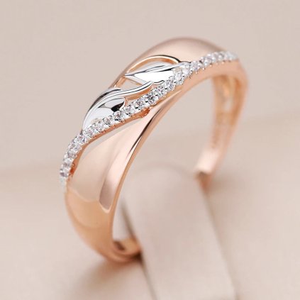Luxusní prsten s kameny pozlacený 14K zlatem KI963 (Barva (Varianta) 585 Rose Gold, Velikost prstenu 11 (65,1 mm))