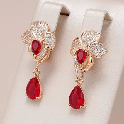 Luxusní náušnice s kameny pozlacené 14K zlatem KI265 (Barva (Varianta) Red)