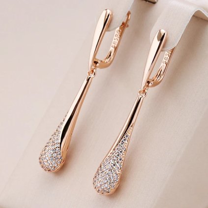 Luxusní náušnice s kameny pozlacené 14K zlatem KI267 (Barva (Varianta) ROSE GOLD)