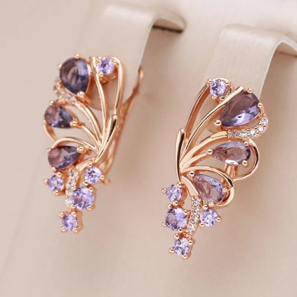 Luxusní náušnice s kameny pozlacené 14K zlatem KI273 (Barva (Varianta) ROSE GOLD)