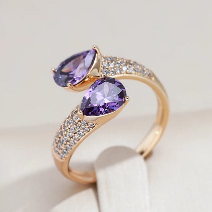 Luxusní prsten s kameny pozlacený 14K zlatem KI975 (Barva (Varianta) PURPLE, Velikost prstenu Nastavitelná velikost)